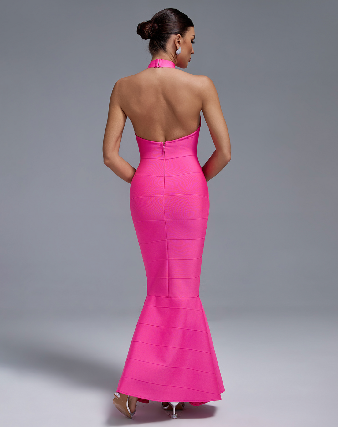 "Dilli" Figure Hugging Pink Halter Neck Evening Bandage Dress